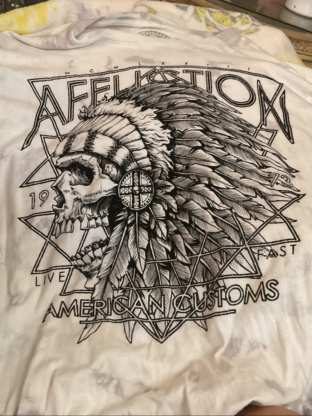 Affliction White Short-Sleeve Graphic Tee with Black Skull Headdress